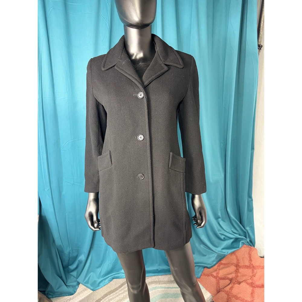 Anne Klein Petite Black Wool Blend‎ Coat Classic Button Front Women's Size 4P